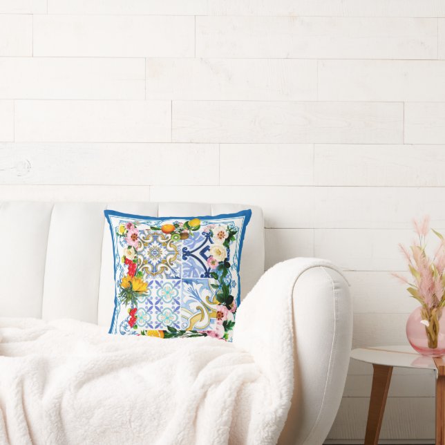 Cojín Decorativo Baldosas mediterráneas, mayólica, siciliana     (Sofá)