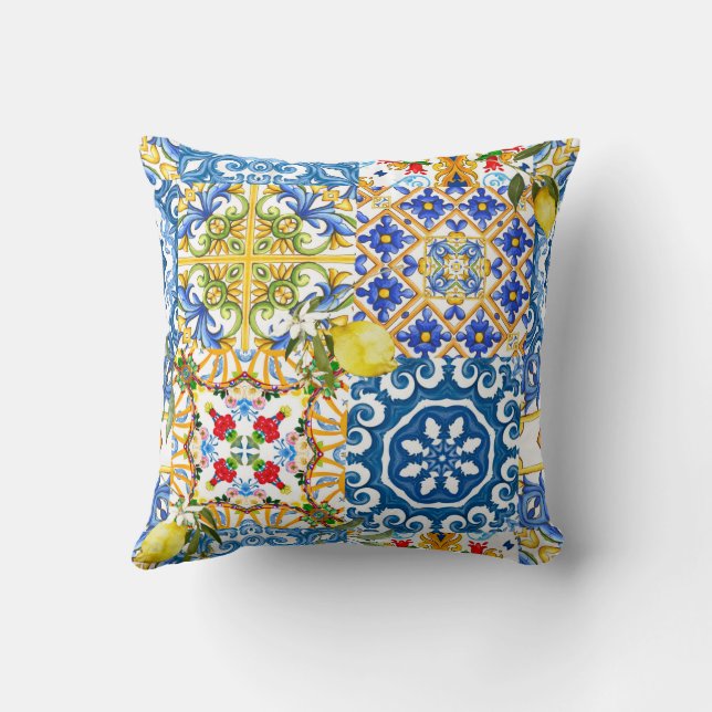 Cojín Decorativo Baldosas mediterráneas, mayólica, siciliana (Reverso)