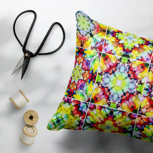 Cojín Decorativo Baldosas mediterráneas, mosaicos de tinta de alcoh