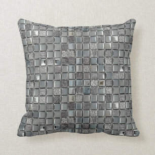 Cojín Decorativo Baldosas metálicas plateadas de mosaico