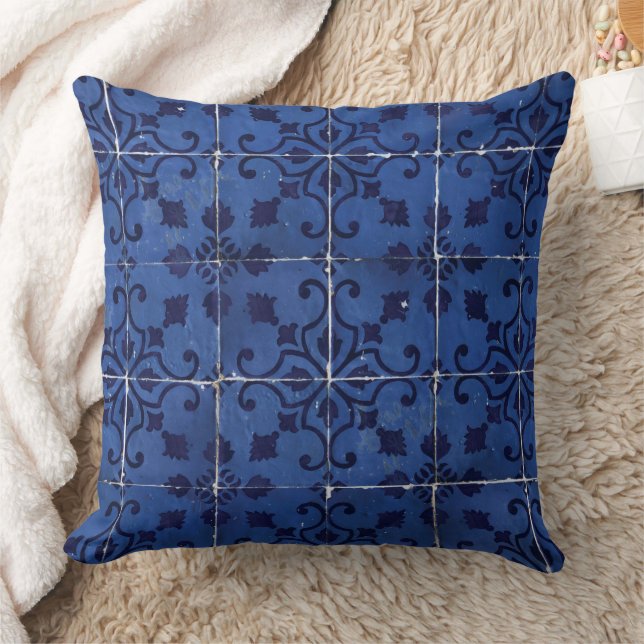 Cojín Decorativo Baldosas portuguesas - Diseño Azulejo Floral Azul (Manta)