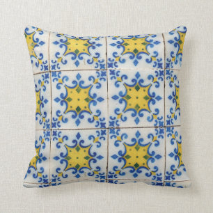 Cojín Decorativo Baldosas portuguesas - Patrón azul y amarillo Azul