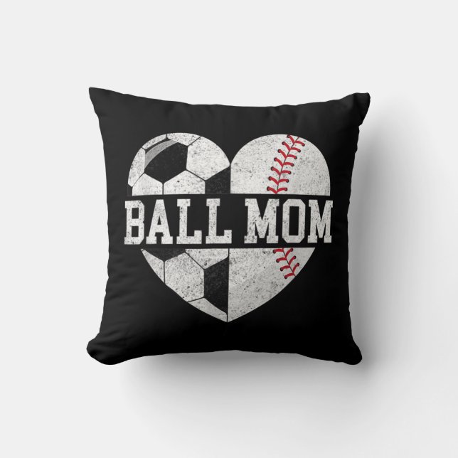 Cojín Decorativo Ball Mom Heart Fun Baseball Soccer Mom (Anverso)