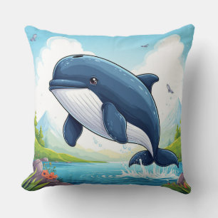 Cojín Decorativo Ballena Adorable Saltando Para Amantes Del Océano