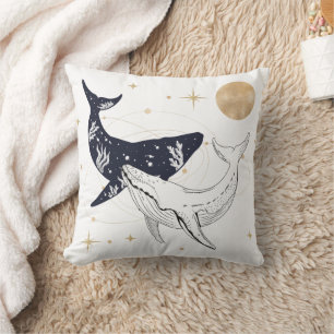 Cojín Decorativo Ballena Celestial Boho Océano Luna Estrellas
