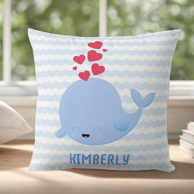 Cojín Decorativo Ballena de banda azul personalizada (Personalized Whale Pillow)