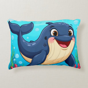 Cojín Decorativo Ballena de dibujos animados alegres nadando