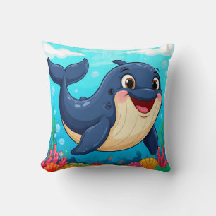Cojín Decorativo Ballena de dibujos animados alegres nadando