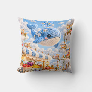 Cojín Decorativo Ballena de ganchillo azul estilo mercado de nubes 
