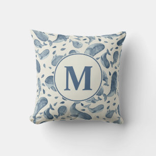 Cojín Decorativo Ballena de paisley azul acuarela   Monograma