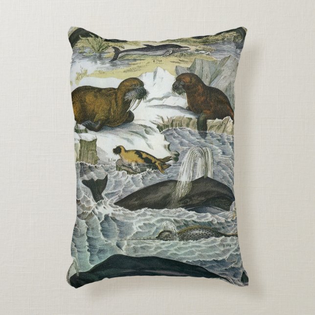 Cojín Decorativo Ballenas, focas y morsas, animales marinos antiguo (Frente (Vertical))