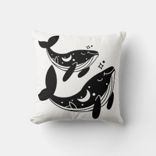 Cojín decorativo - Ballenas, mística, negro y blan