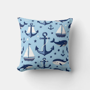 Cojín Decorativo Ballenas Náuticas Anclas Patrón de Barcos de Vela