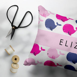 Cojín Decorativo Ballenas, Patrón De Ballenas, Tu Nombre