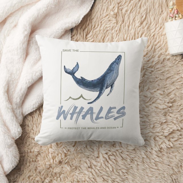 Cojín Decorativo Ballenas y acuarelas oceánicas Cetacean (Manta)