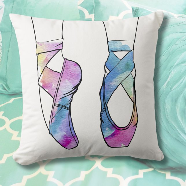 Cojín Decorativo Ballerina Cute Ballet (Cute Watercolor Pointe Shoes Ballet Throw Pillow)