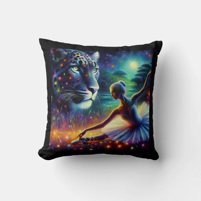 Cojín Decorativo ballerina in the night with panthere and neon  (Anverso)
