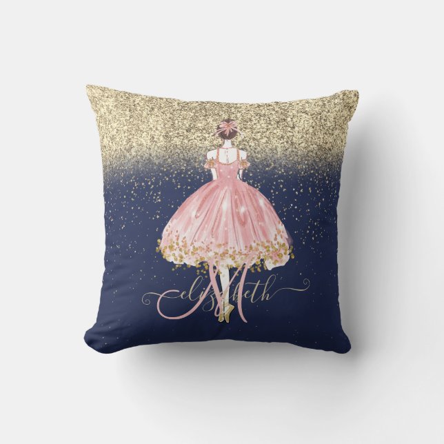 Cojín Decorativo Ballerina Purpurina Ombre Monograma Marina Azul (Anverso)
