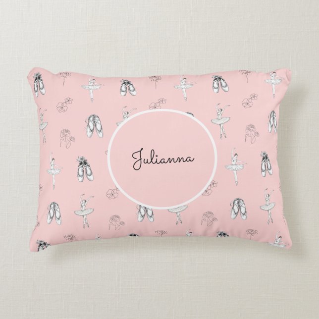 Cojín Decorativo Ballerina rosa y flores (Anverso)