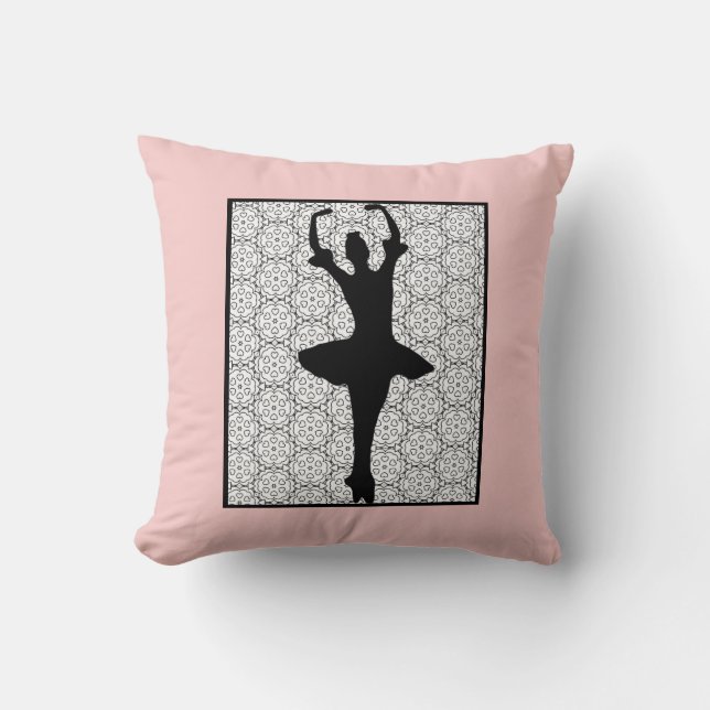 Cojín Decorativo Ballerina Silhouette sobre un patrón de Mandala de (Anverso)