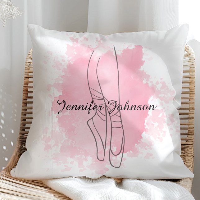 Cojín Decorativo Ballerina zapata acuarela rosa con nombre (Subido por el creador)