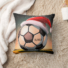 Cojín Decorativo Balón de fútbol con Navidades Red Santa Hat Name