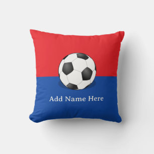 Cojín Decorativo Balón de fútbol de fondo rojo y azul