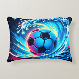 Cojín Decorativo Balón de fútbol de olas futurista océano surf