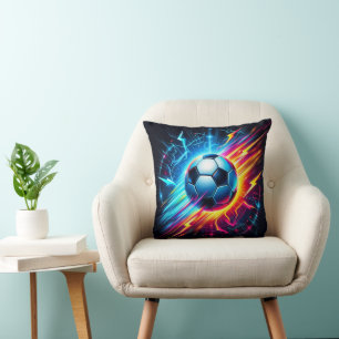 Cojín Decorativo Balón de fútbol eléctrico futurista relámpago