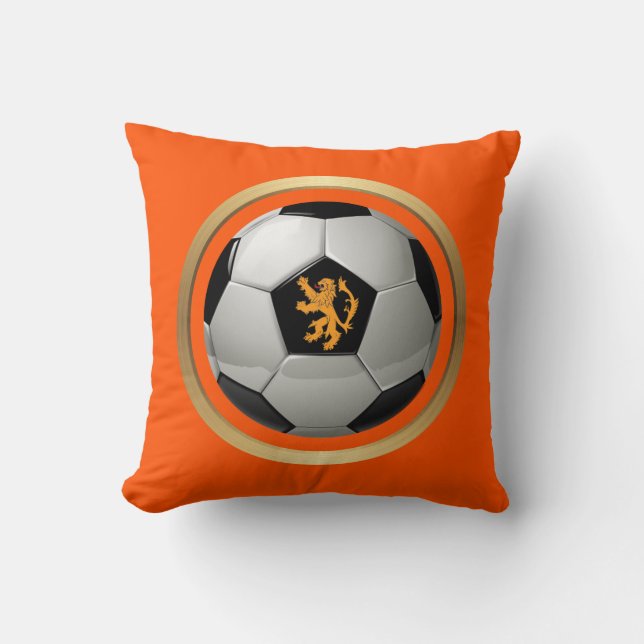 Cojín Decorativo Balón de fútbol holandés, león holandés en Naranja (Anverso)