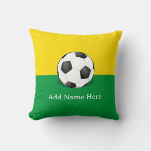 Cojín Decorativo Balón de fútbol sobre fondo amarillo y verde