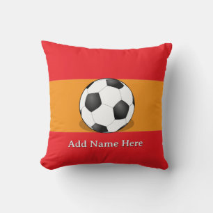 Cojín Decorativo Balón de fútbol sobre fondo rojo y naranja