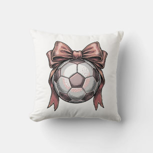 Cojín Decorativo Balón de Fútbol Vintage con Lazo Rosa
