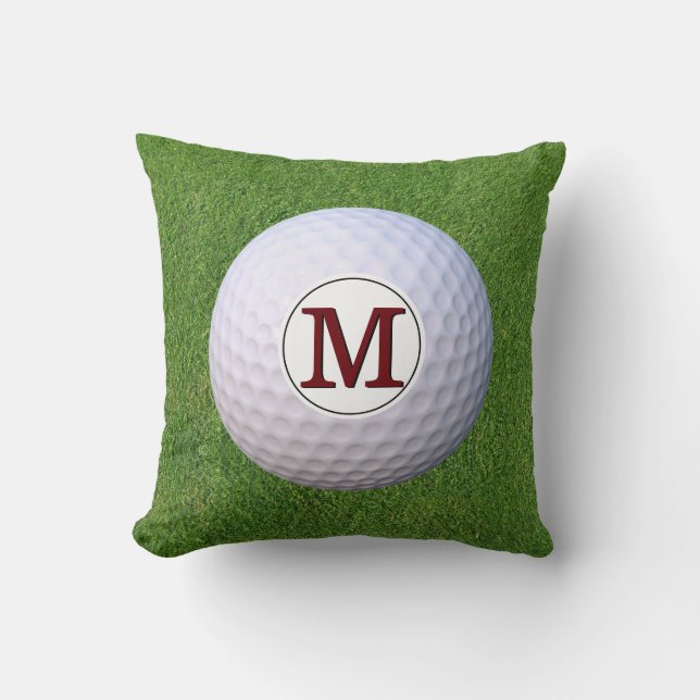 Cojín Decorativo Balón de golf Monograma Golfer Greens Turf (Anverso)