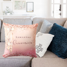 Cojín Decorativo Baloncesario rosa purpurina rosa de Quinceanera