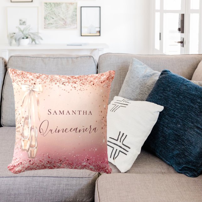 Cojín Decorativo Baloncesario rosa purpurina rosa de Quinceanera (Subido por el creador)