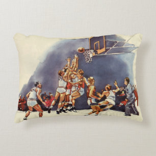 Cojín Decorativo Baloncesto Deportivo Vintage, Jugadores en un Jueg