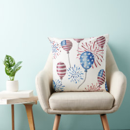 COJÍN DECORATIVO BALONES PATRIÓTICOS BLANCOS AZULES Y AMERICANOS