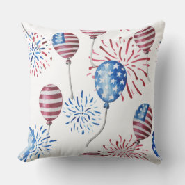 COJÍN DECORATIVO BALONES PATRIÓTICOS BLANCOS AZULES Y AMERICANOS