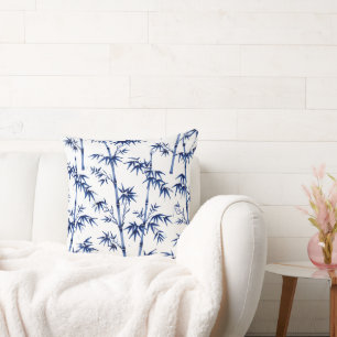 Cojín Decorativo Bambú Afortunado Estilo Imari Azul Blanco
