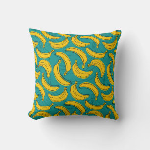 Cojín Decorativo banana amarilla con contorno negro patrón transpar