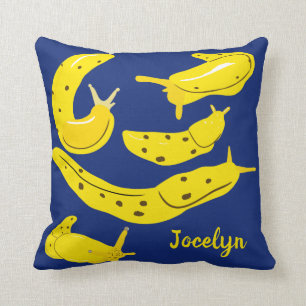 Cojín Decorativo Banana amarilla corre con el azul real personaliza