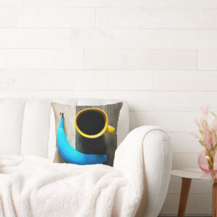 Cojín Decorativo Banana turquesa y tazón de café amarillo - Pop Art