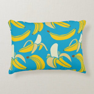 Cojín Decorativo Bananas amarillas, patrón de fondo azul