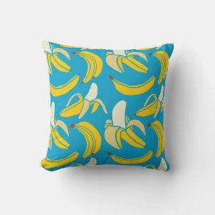 Cojín Decorativo Bananas amarillas, patrón de fondo azul