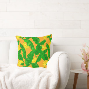Cojín Decorativo Bananas y hojas diseño de acuarela