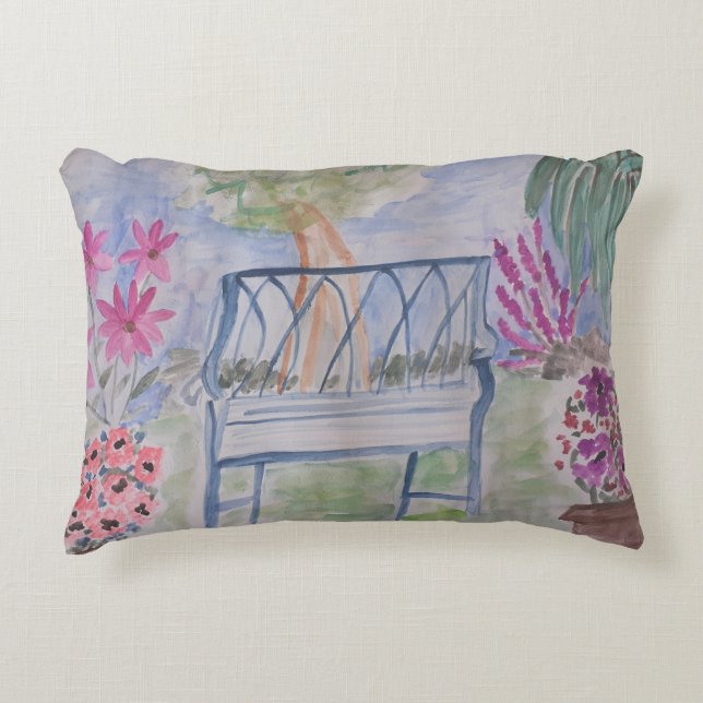 Cojín Decorativo Banco de jardín de verano (Anverso)