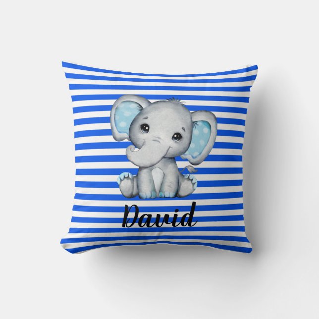 Cojín Decorativo Banda azul con elefante   (Anverso)