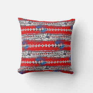 Cojín Decorativo Banda Boho 4 de Julio Blanco Rojo y Azul