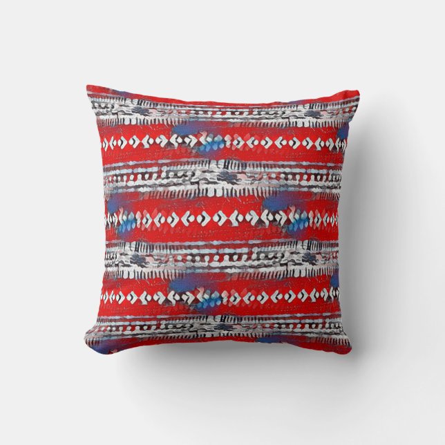 Cojín Decorativo Banda Boho 4 de Julio Blanco Rojo y Azul (Anverso)